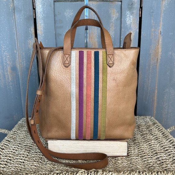 Madewell Handbags - Madewell The Transport Stripe Embroidered Zip Top Crossbody Tote